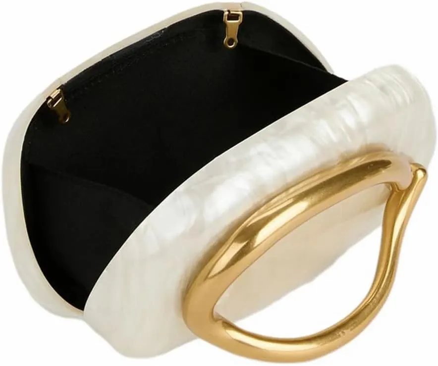 Women Acrylic Clutch Box Metal Handle Evening Bag Trendy Ladies Shoulder Crossbody Purse for Wedding Party Causal