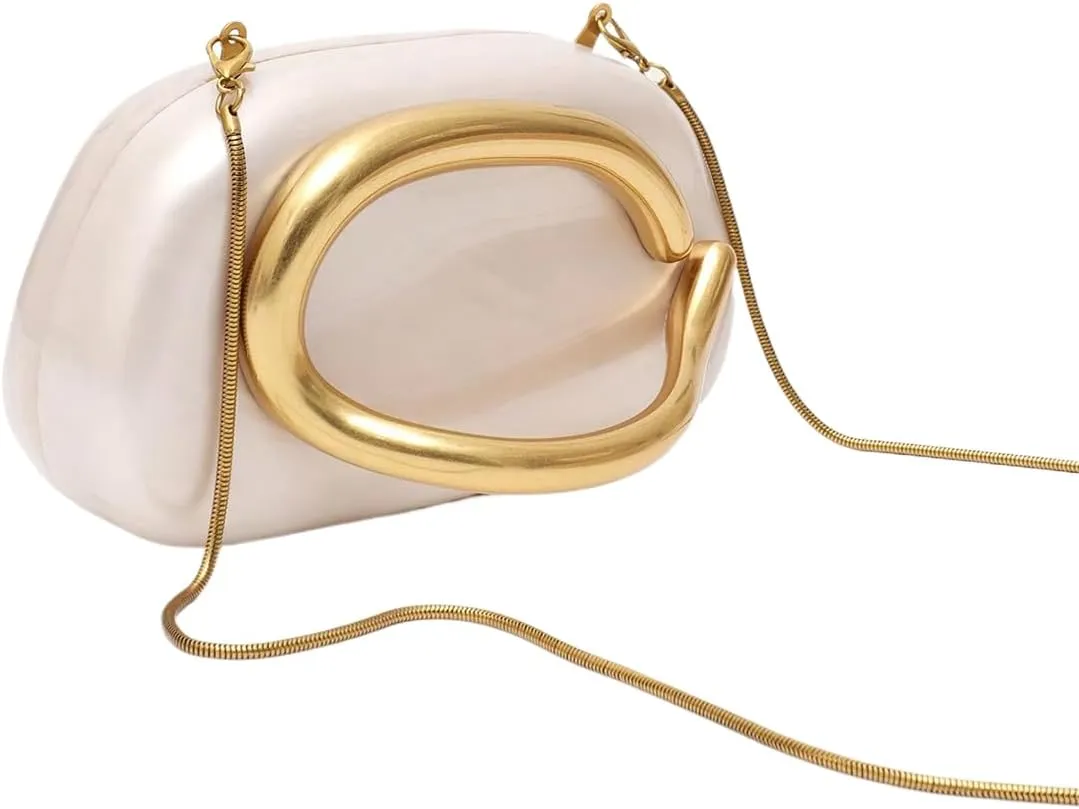 Women Acrylic Clutch Box Metal Handle Evening Bag Trendy Ladies Shoulder Crossbody Purse for Wedding Party Causal