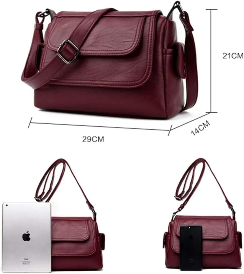 Women Crossbody Bag Soft PU Leather Purses and Handbags Multi Pocket Shoulder Bag