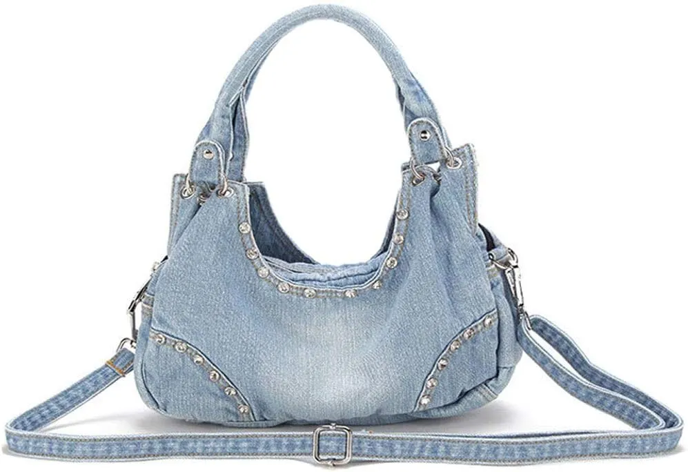 Women Cute Flower Jeans Denim Tote Handbags