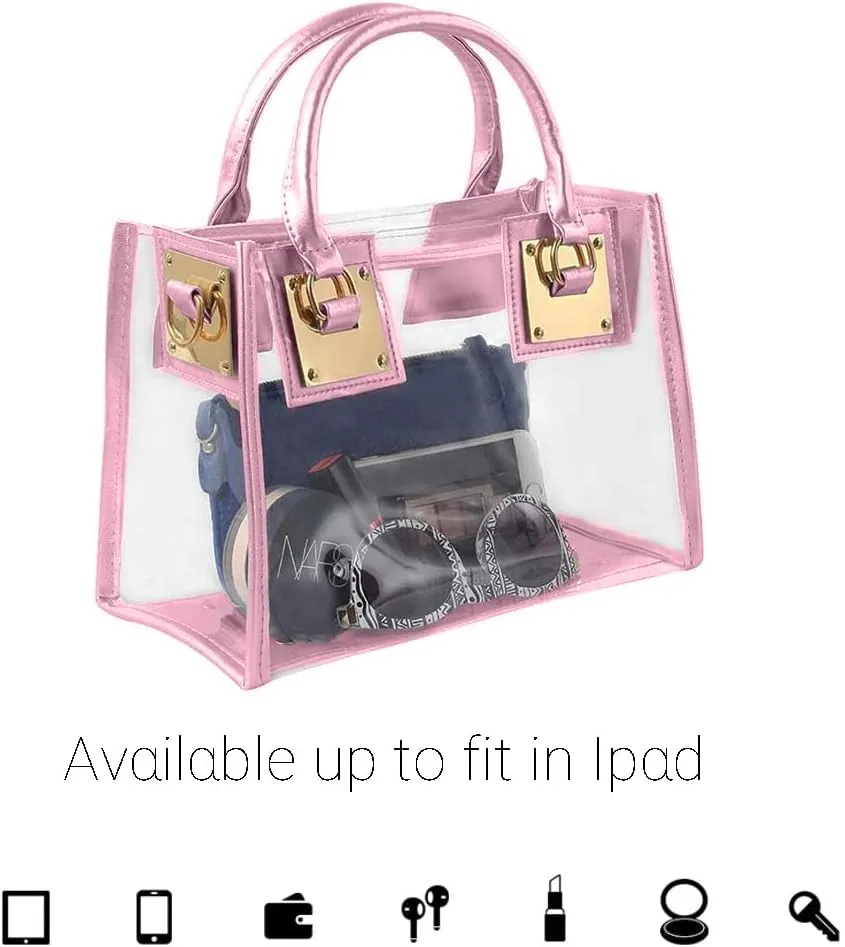 Women Fashion 2Pcs Clear Tote Handbag Transparent PVC Summer Jelly Bag Cute Shoulder Crossbody Bag