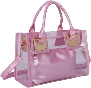 Women Fashion 2Pcs Clear Tote Handbag Transparent PVC Summer Jelly Bag Cute Shoulder Crossbody Bag