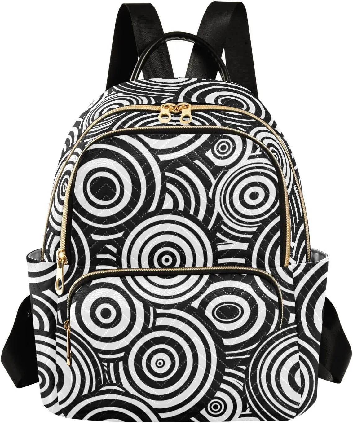 Women Fashion Backpack Purse Black White Concentric Circles Mini Travel Backpack Ladies Shoulder Bag Work Daypack 14L