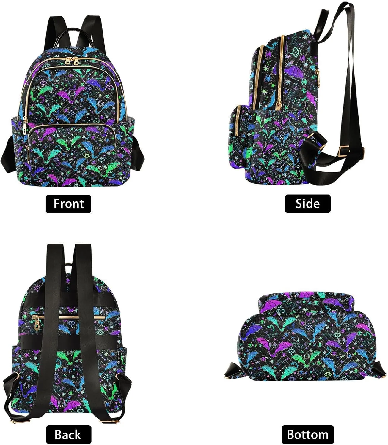 Women Fashion Backpack Purse Casual Lightweight Travel Shoulder Bag Psychedelic Bats Rucksack Ladies Bag, Medium