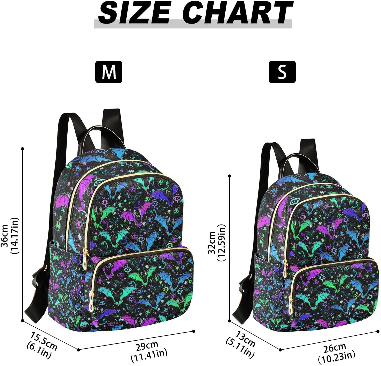 Women Fashion Backpack Purse Casual Lightweight Travel Shoulder Bag Psychedelic Bats Rucksack Ladies Bag, Medium