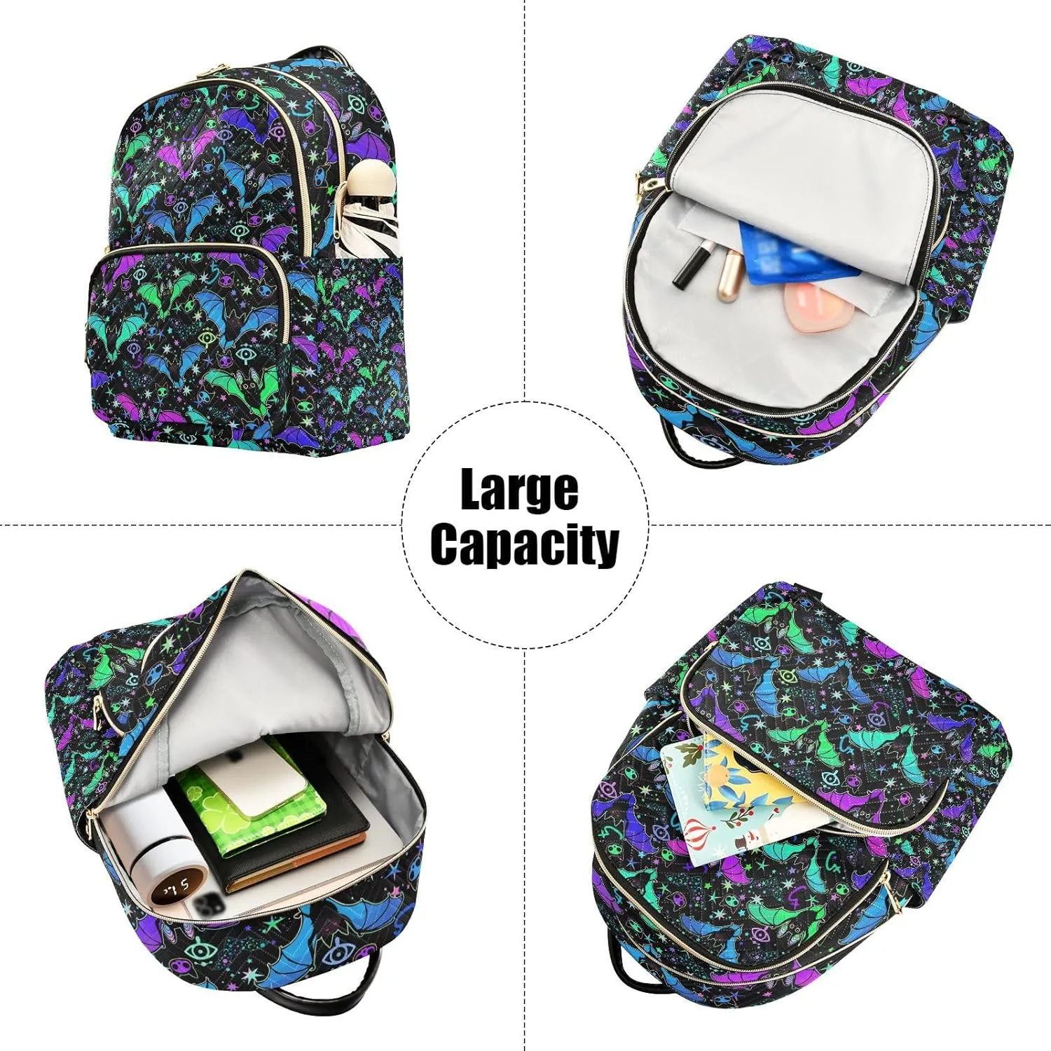 Women Fashion Backpack Purse Casual Lightweight Travel Shoulder Bag Psychedelic Bats Rucksack Ladies Bag, Medium