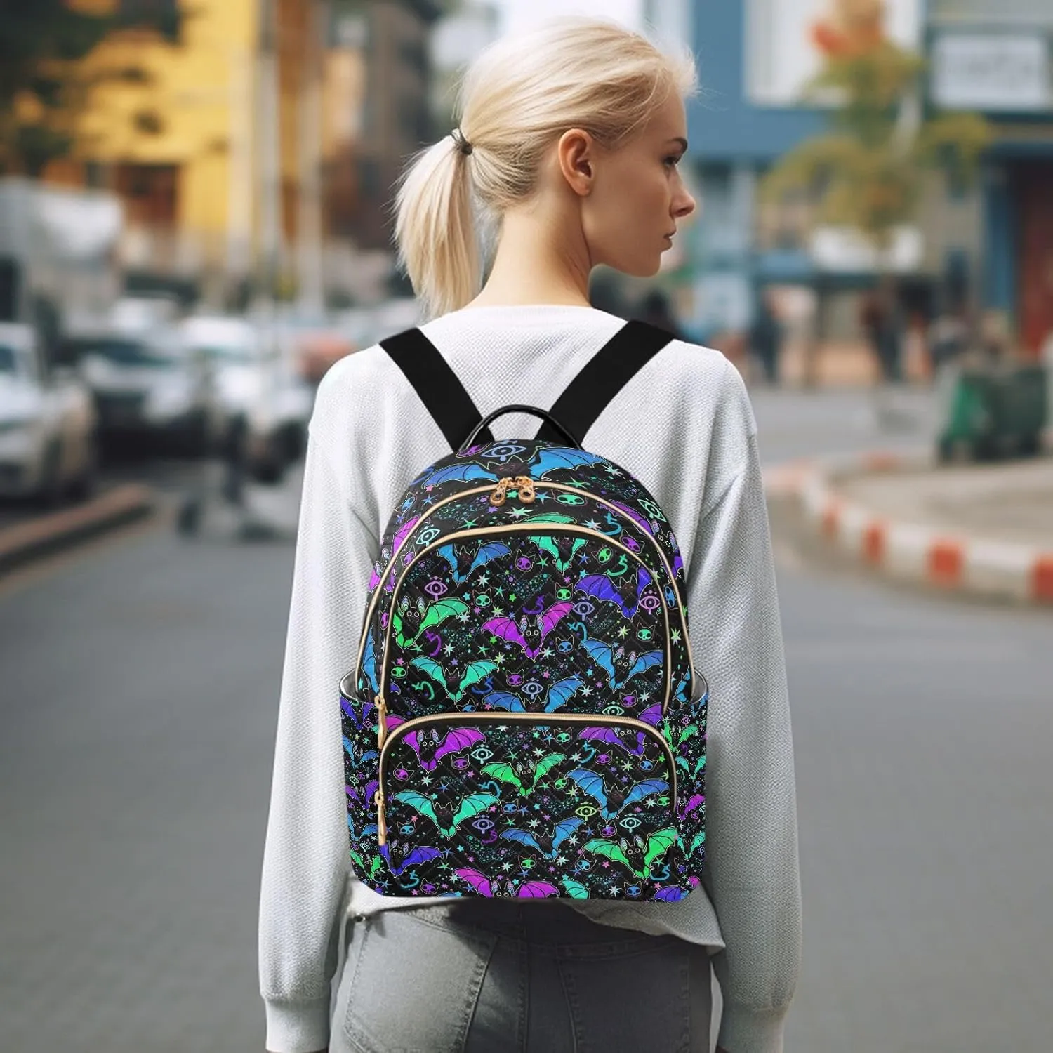 Women Fashion Backpack Purse Casual Lightweight Travel Shoulder Bag Psychedelic Bats Rucksack Ladies Bag, Medium