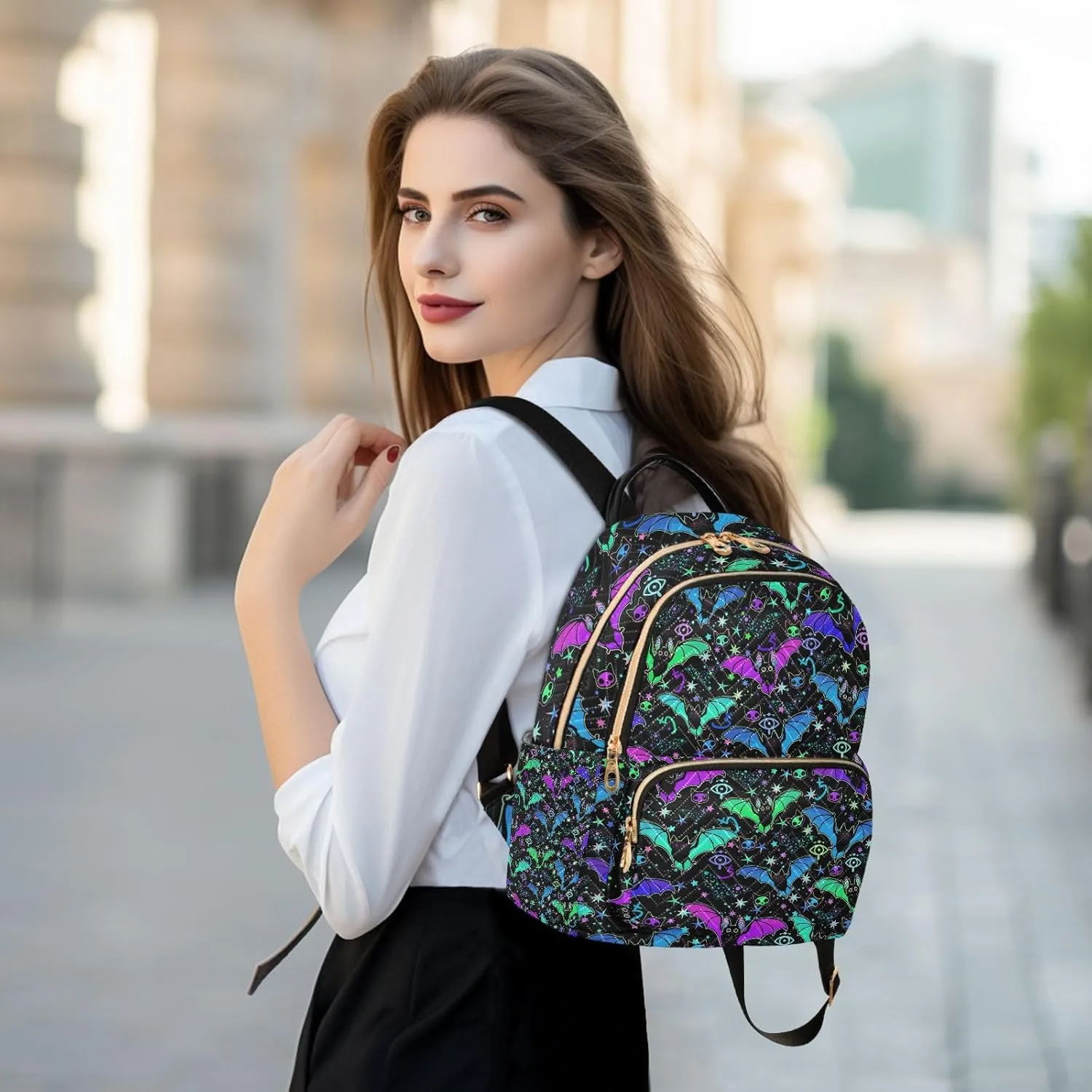 Women Fashion Backpack Purse Casual Lightweight Travel Shoulder Bag Psychedelic Bats Rucksack Ladies Bag, Medium