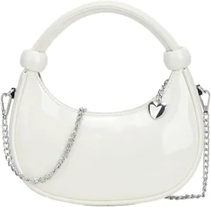 Women Knotted Top Handle Bag with Chain Glossy Handbags for Women 2025 Trending Crossbody Bag Crescent Purse Shoulder Clutch