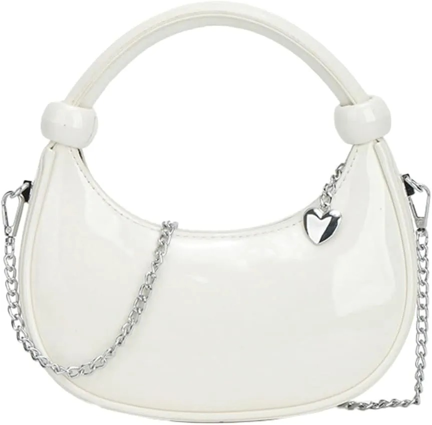 Women Knotted Top Handle Bag with Chain Glossy Handbags for Women 2025 Trending Crossbody Bag Crescent Purse Shoulder Clutch