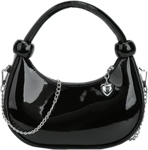 Women Knotted Top Handle Bag with Chain Glossy Handbags for Women 2025 Trending Crossbody Bag Crescent Purse Shoulder Clutch