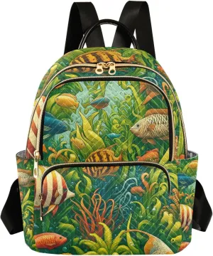 Women Mini Backpack Purse Bag Lightweight Casual Daily Travel Backpack Fish and Algae Back Pack Fashion Multipurpose Shoulder Bag