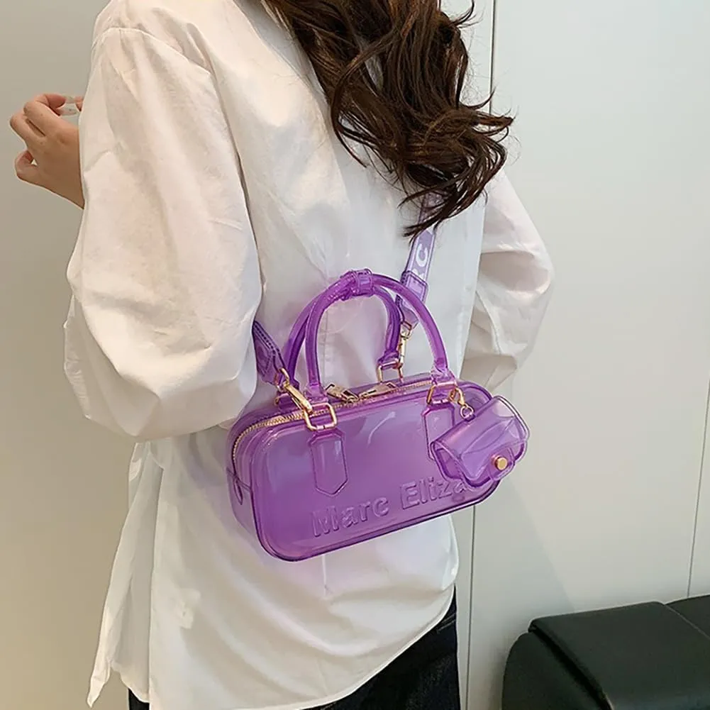 Women PVC Transparent Jelly Handbag, Fashion Colorful Clear Tote Bag for Stadium Events Plastic Waterproof Top Handle Purse