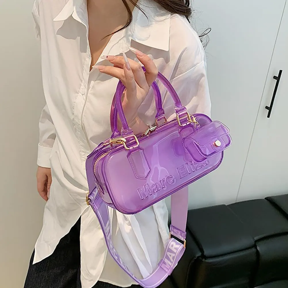 Women PVC Transparent Jelly Handbag, Fashion Colorful Clear Tote Bag for Stadium Events Plastic Waterproof Top Handle Purse