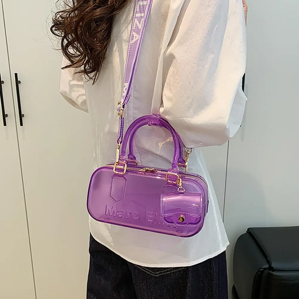 Women PVC Transparent Jelly Handbag, Fashion Colorful Clear Tote Bag for Stadium Events Plastic Waterproof Top Handle Purse