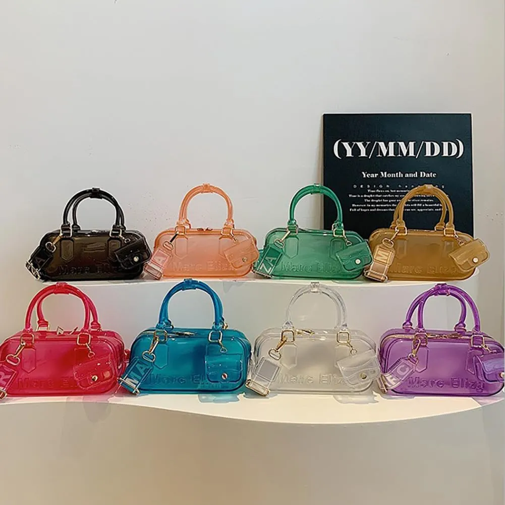 Women PVC Transparent Jelly Handbag, Fashion Colorful Clear Tote Bag for Stadium Events Plastic Waterproof Top Handle Purse