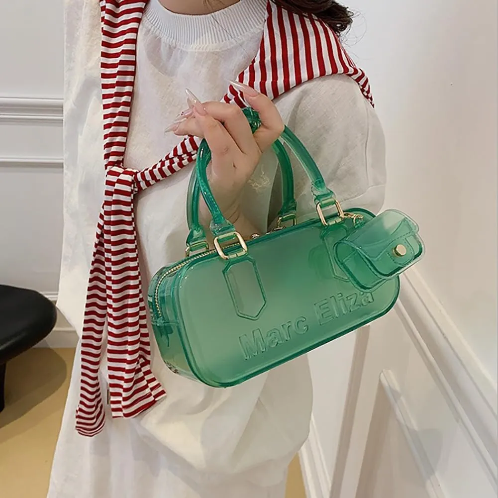 Women PVC Transparent Jelly Handbag, Fashion Colorful Clear Tote Bag for Stadium Events Plastic Waterproof Top Handle Purse