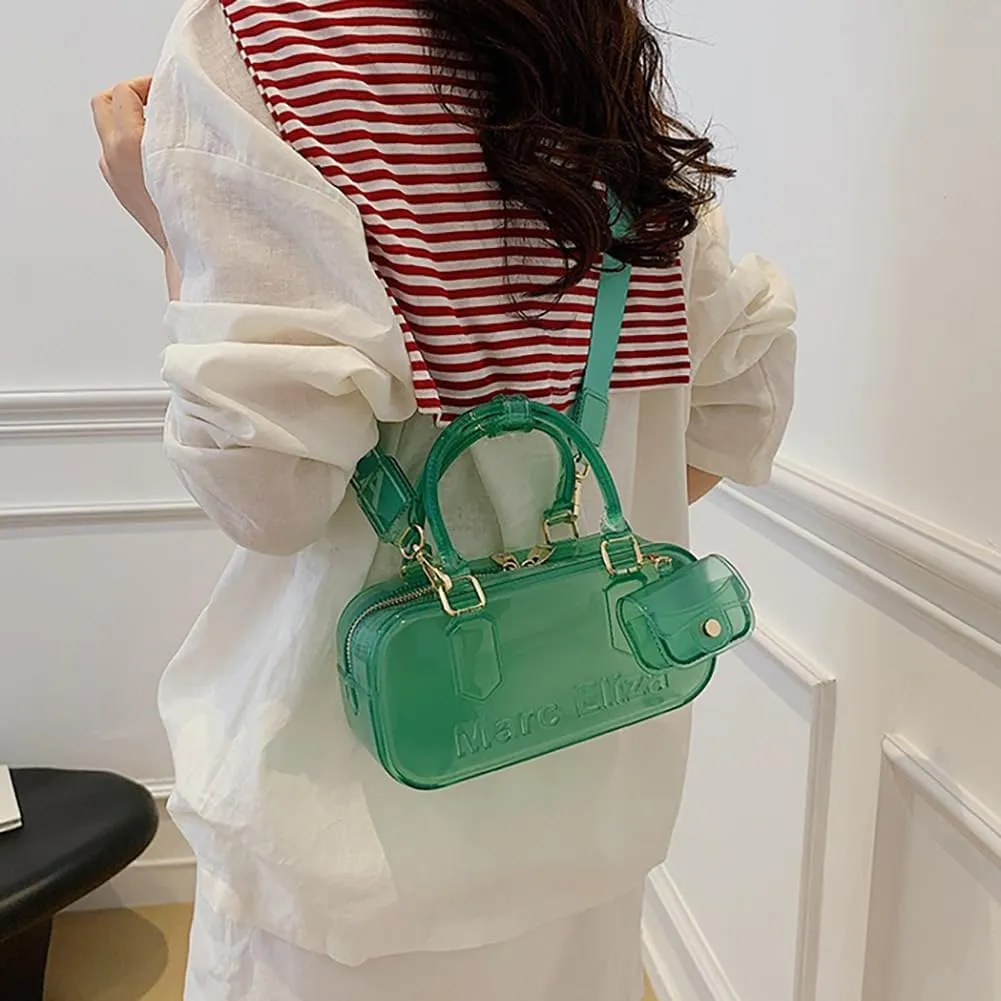 Women PVC Transparent Jelly Handbag, Fashion Colorful Clear Tote Bag for Stadium Events Plastic Waterproof Top Handle Purse