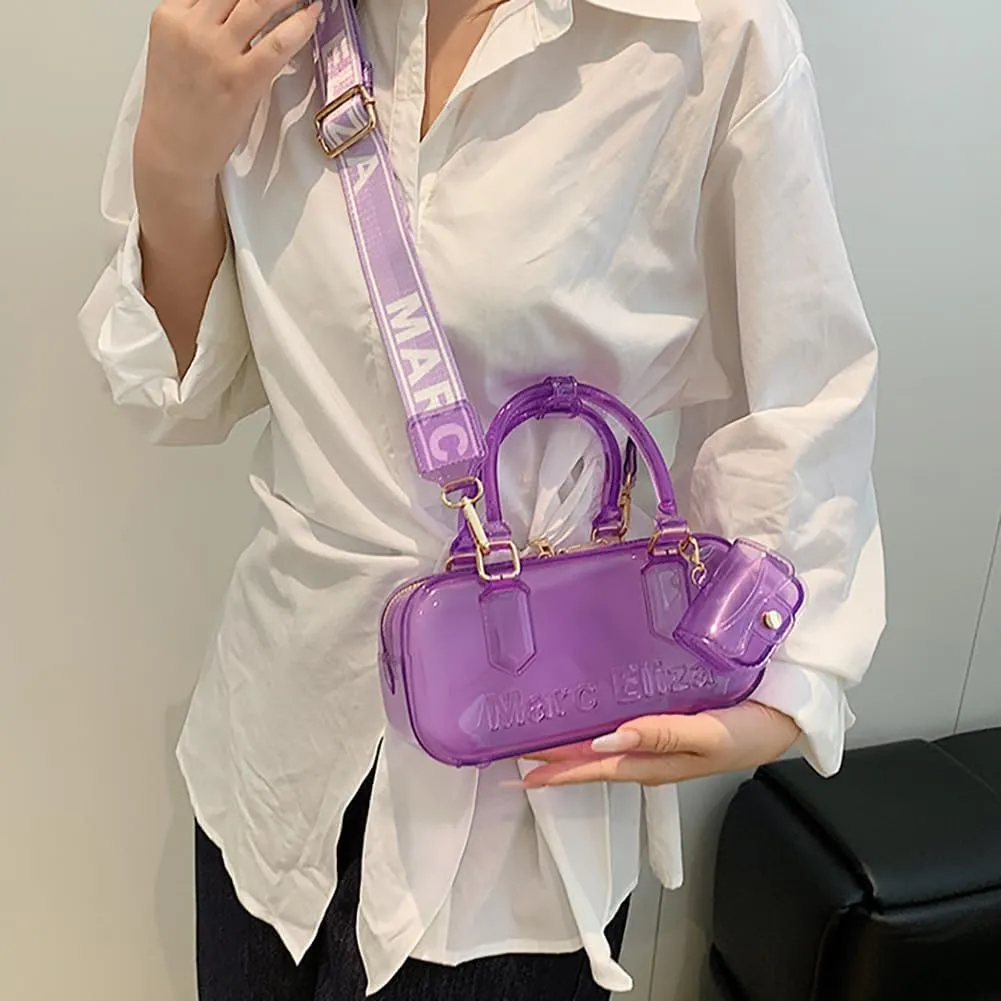 Women PVC Transparent Jelly Handbag, Fashion Colorful Clear Tote Bag for Stadium Events Plastic Waterproof Top Handle Purse