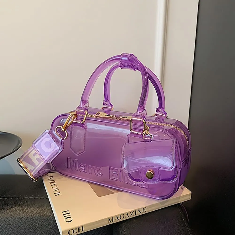 Women PVC Transparent Jelly Handbag, Fashion Colorful Clear Tote Bag for Stadium Events Plastic Waterproof Top Handle Purse