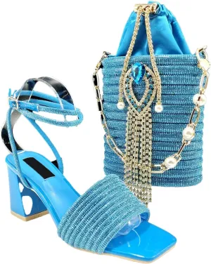 Women's Black-Gold Nigerian Set - Square-Toe Crystal Pumps & Hammered Metal Clutch for Luxury Parties
