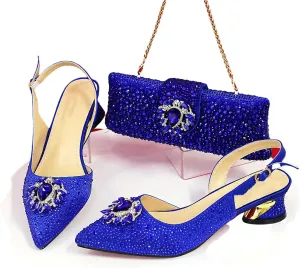 Women's Champagne Diamond Bridal Set - Peep-Toe Crystal Heels & Velvet Clutch for Evening Galas