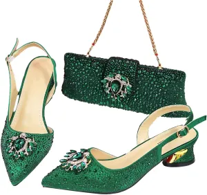 Women's Champagne Diamond Bridal Set - Peep-Toe Crystal Heels & Velvet Clutch for Evening Galas