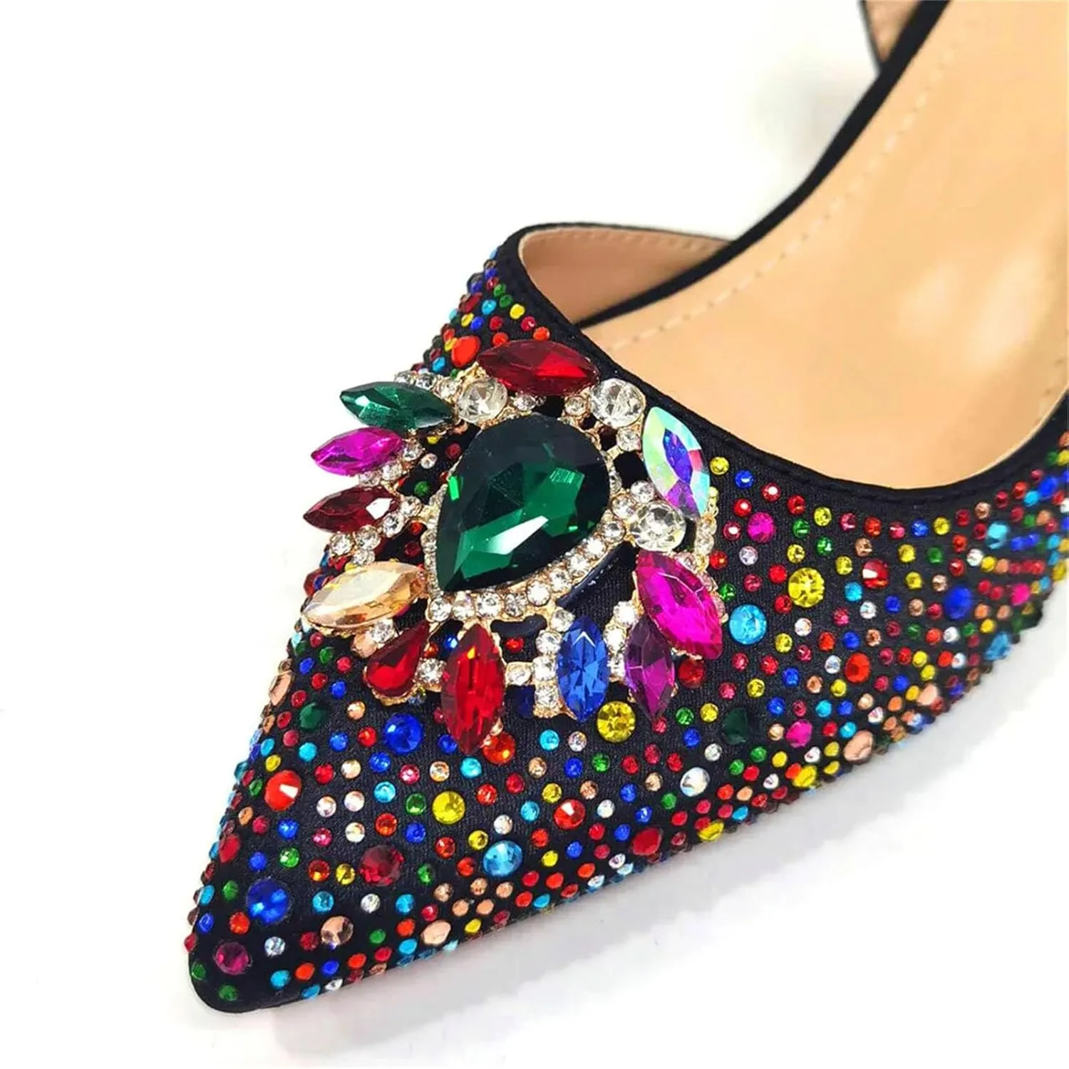 Women's Champagne Diamond Bridal Set - Peep-Toe Crystal Heels & Velvet Clutch for Evening Galas