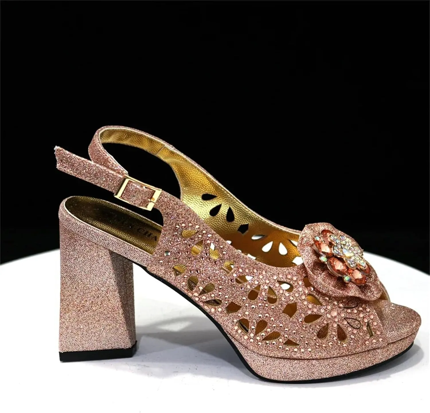 Women's Champagne Floral Bridal Set - Open-Toe Rhinestone Sandals & Lace Clutch for Garden Weddings