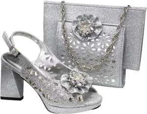 Women's Champagne Floral Bridal Set - Open-Toe Rhinestone Sandals & Lace Clutch for Garden Weddings