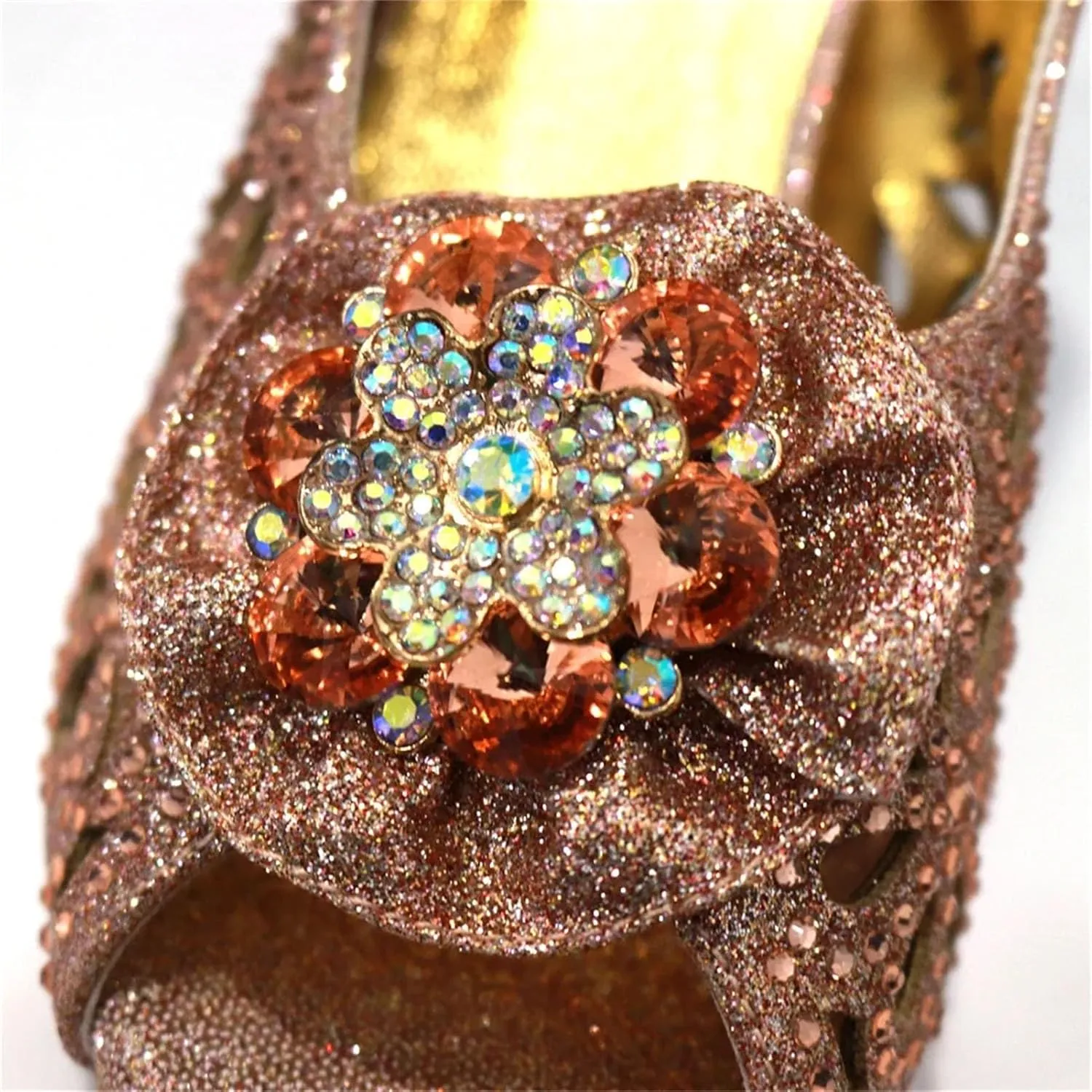 Women's Champagne Floral Bridal Set - Open-Toe Rhinestone Sandals & Lace Clutch for Garden Weddings