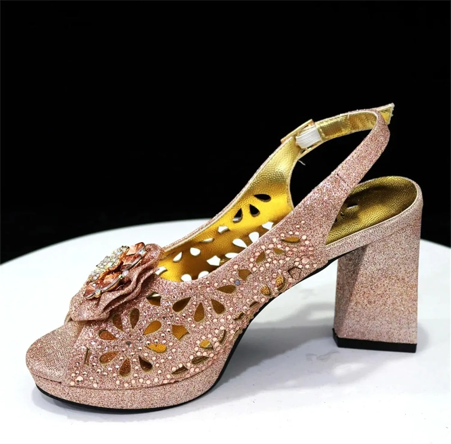 Women's Champagne Floral Bridal Set - Open-Toe Rhinestone Sandals & Lace Clutch for Garden Weddings
