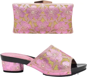 Women's EN8 Color Nigerian Shoe & Bag Set - Italian Rhinestone Pumps & Matching Clutch for African Weddings