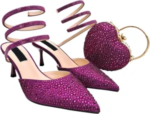 Women's Gold Snake-Wrap Bridal Set - Heart-Shaped Clutch & Mid-Heel Rhinestone Sandals for Nigerian Celebrations
