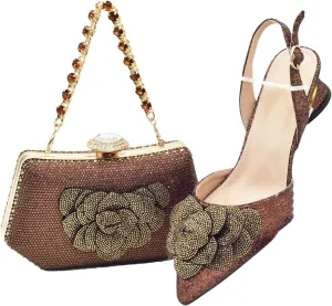 Women's Italian Bridal Shoe & Bag Set - Luxury Rhinestone Wedding Pumps & Clutch