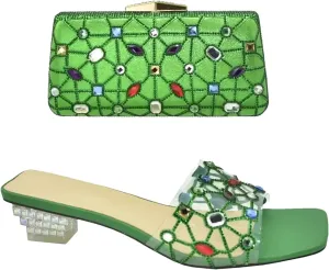 Women's Italian Crystal-Clear Party Set - Transparent PVC Heels with Floating Rhinestone Clutch for Avant-Garde Events