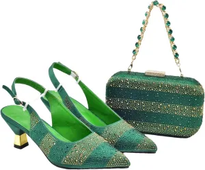 Women's Italian Rhinestone Bridal Set - Luxury Pumps & Matching Evening Bag