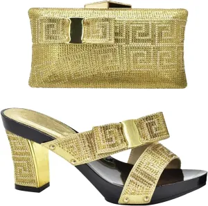 Women's Italian Rhinestone Shoe & Bag Set - African-Inspired Pumps & Clutch for Weddings and Party Celebrations