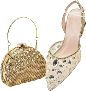 Women's Italian Rhinestone Wedding Set - High Heel Pumps & Matching Clutch Bag