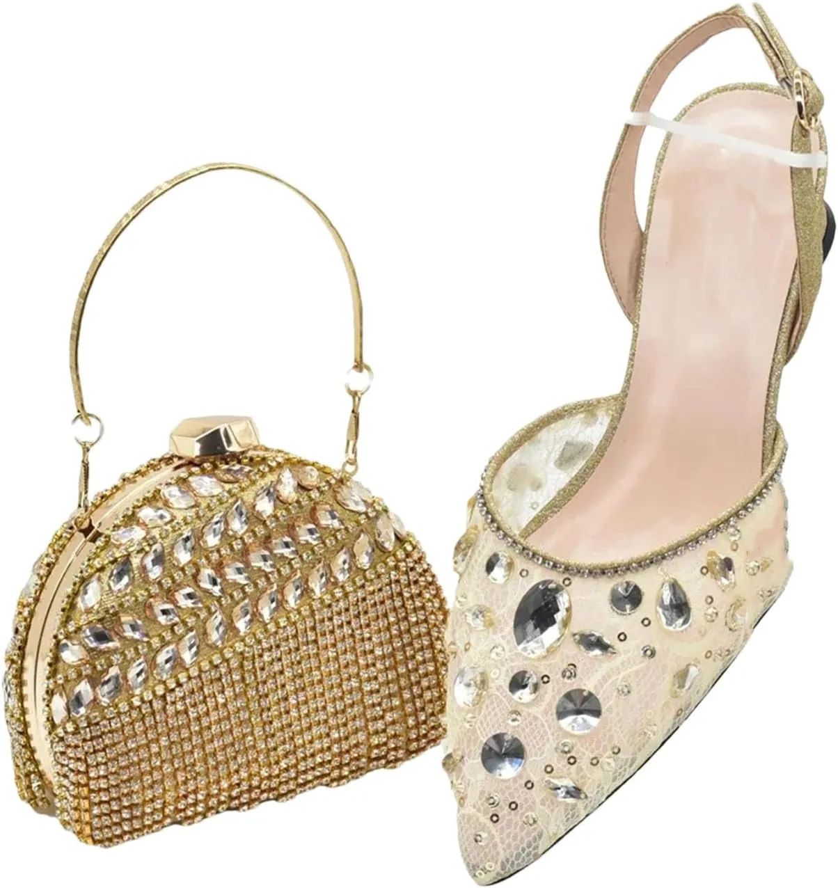 Women's Italian Rhinestone Wedding Set - High Heel Pumps & Matching Clutch Bag