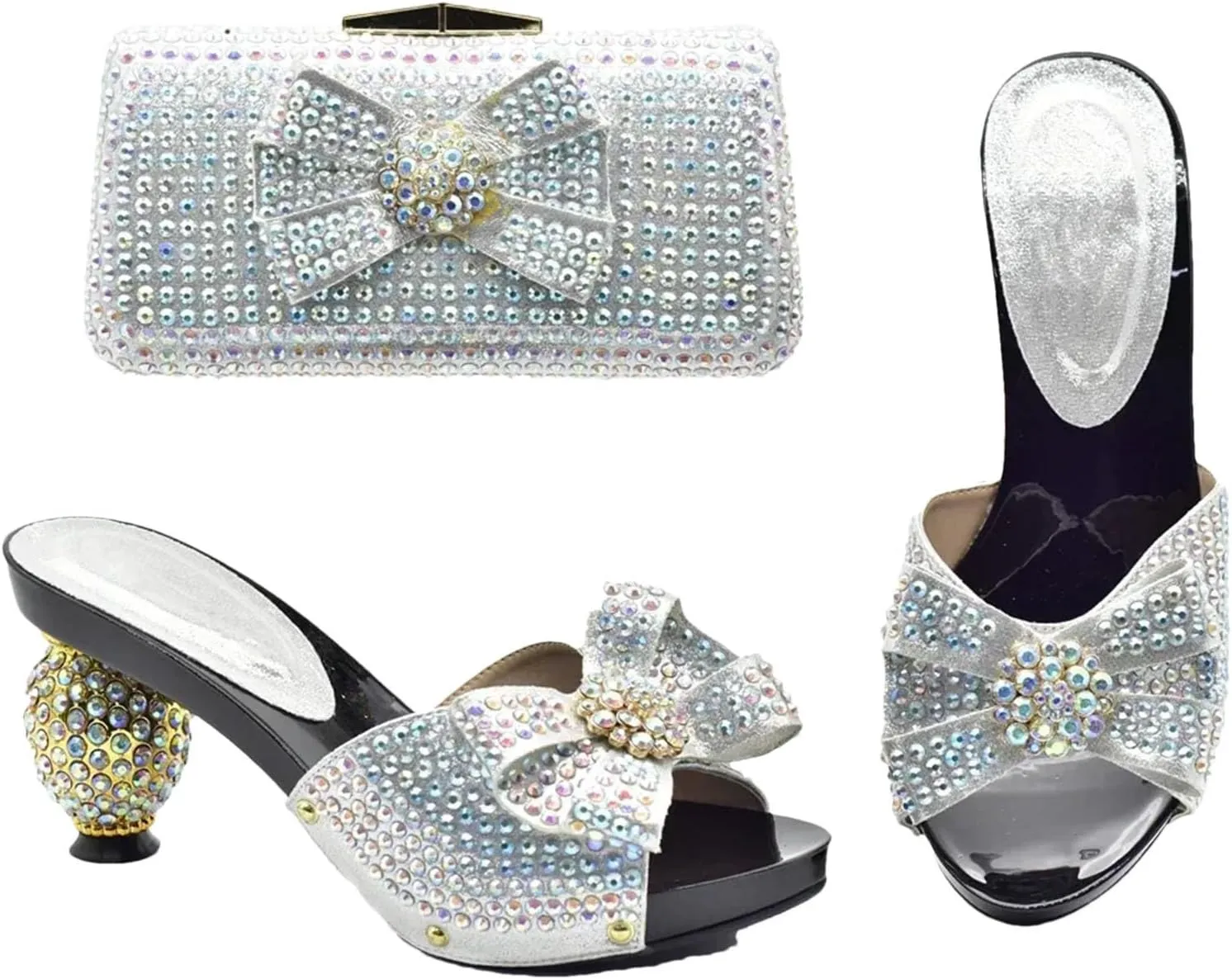 Women's Italian Summer Party Shoe & Bag Set - Luxury Designer High Heel Pumps with Crystal Clutch, Perfect for Evening Events