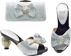 Women's Italian Summer Party Shoe & Bag Set - Luxury Designer High Heel Pumps with Crystal Clutch, Perfect for Evening Events