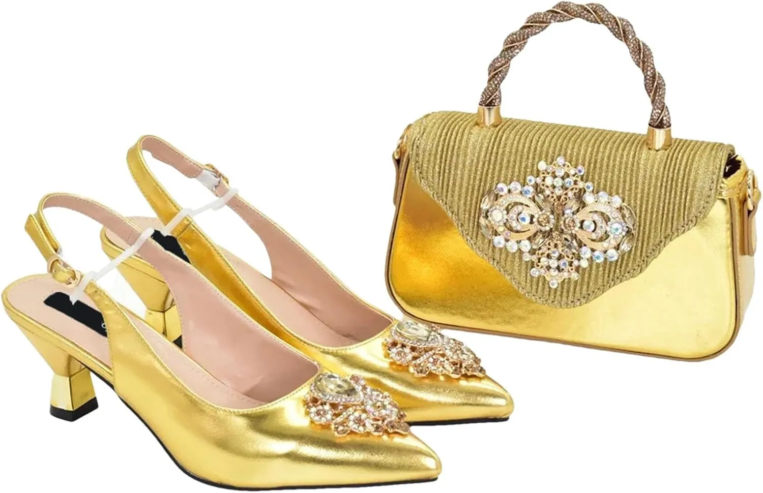 Women's Italian Wedding Shoe & Bag Set - Designer Pointed Toe Party Pumps & Matching Clutch