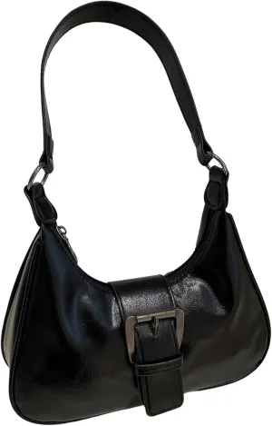 Women's Metal Buckle PU Leather Shoulder Handbags Zipper Crossbody Underarm Bags Y2K Purses
