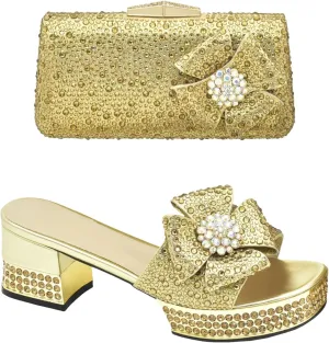 Women's Nigerian-Italian Bridal Party Set - Latest Rhinestone Open-Toe Sandals & Matching Beaded Clutch for Traditional Weddings