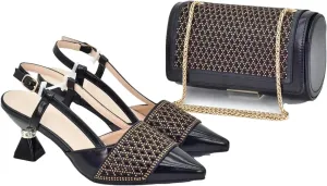 Women's Nigerian-Italian Bridal Set - Rhinestone Wedding Shoes & Coordinated Clutch Bag