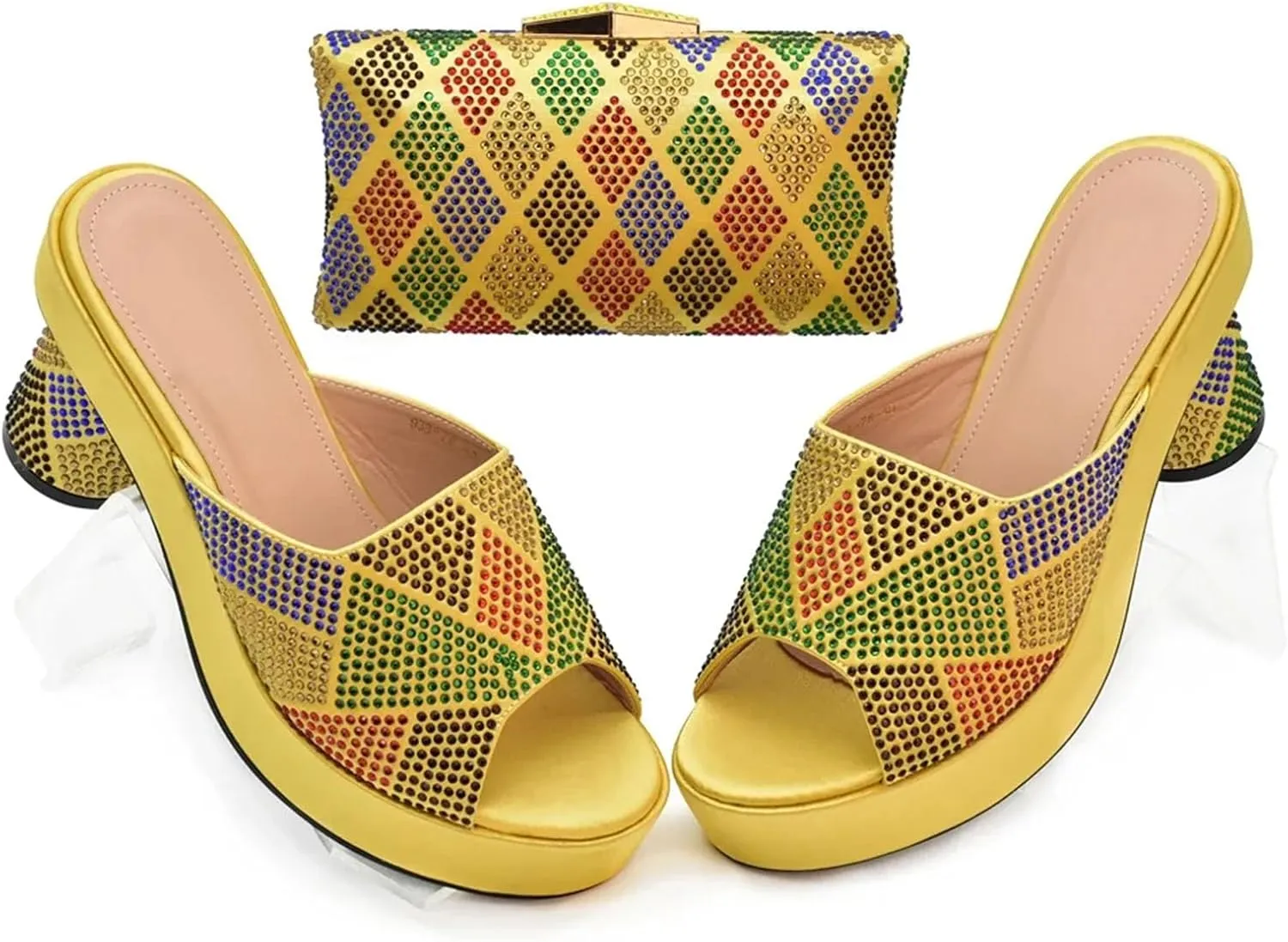 Women's Nigerian-Italian Party Shoe & Bag Set - Italian Design Wedge Pumps & High Heel Matching Clutch for Evening Events
