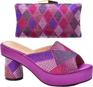 Women's Nigerian-Italian Party Shoe & Bag Set - Italian Design Wedge Pumps & High Heel Matching Clutch for Evening Events