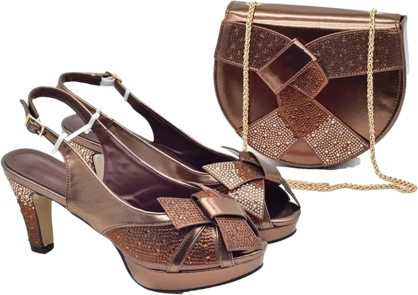 Women's Nigerian Party Shoe & Bag Set - High Heel Rhinestone Pumps & Evening Clutch