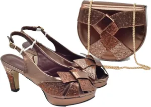Women's Nigerian Party Shoe & Bag Set - High Heel Rhinestone Pumps & Evening Clutch
